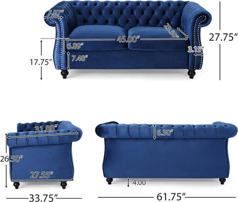 E-FURNITURE Kennedy 3 Seater Couch Velvet Finish In MultiColour - E-FURNITURE