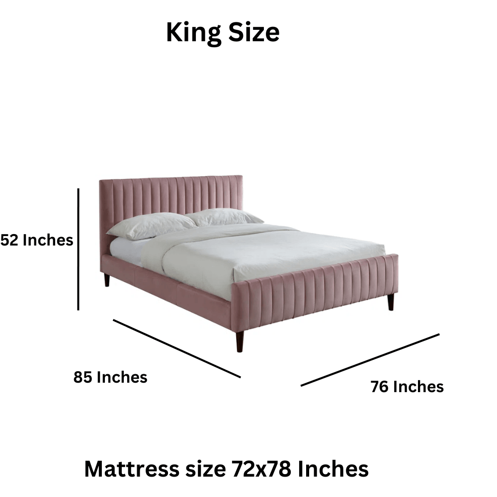 E-Furniture Spain King Size Non Storage Upholstered Bed In Dark Pink Color - E-FURNITURE