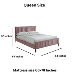 E-Furniture Spain Queen Size Non Storage Upholstered Bed In Dark Pink Color - E-FURNITURE