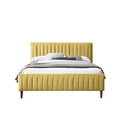 E-Furniture Spain Queen Size Non Storage Upholstered Bed In Yellow Color - E-FURNITURE
