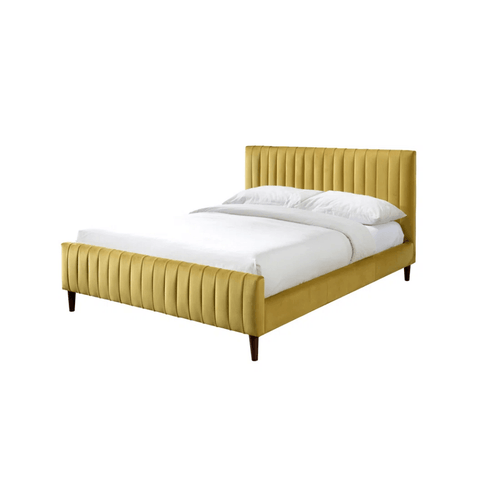 E-Furniture Spain Queen Size Non Storage Upholstered Bed In Yellow Color - E-FURNITURE