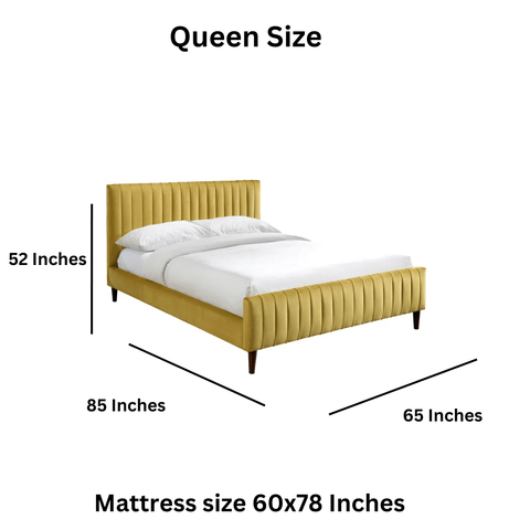 E-Furniture Spain Queen Size Non Storage Upholstered Bed In Yellow Color - E-FURNITURE