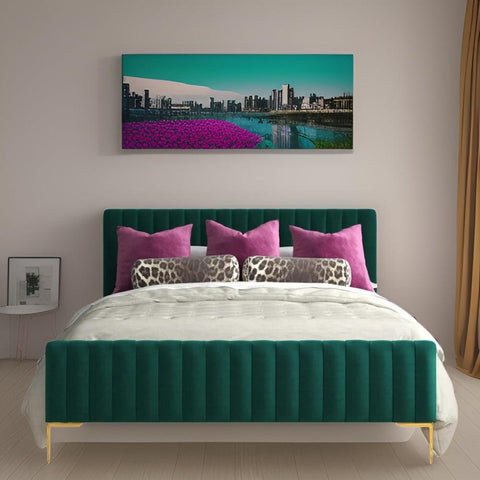 E-Furniture Spain King Size Non Storage Upholstered Bed In Green Color - E-FURNITURE