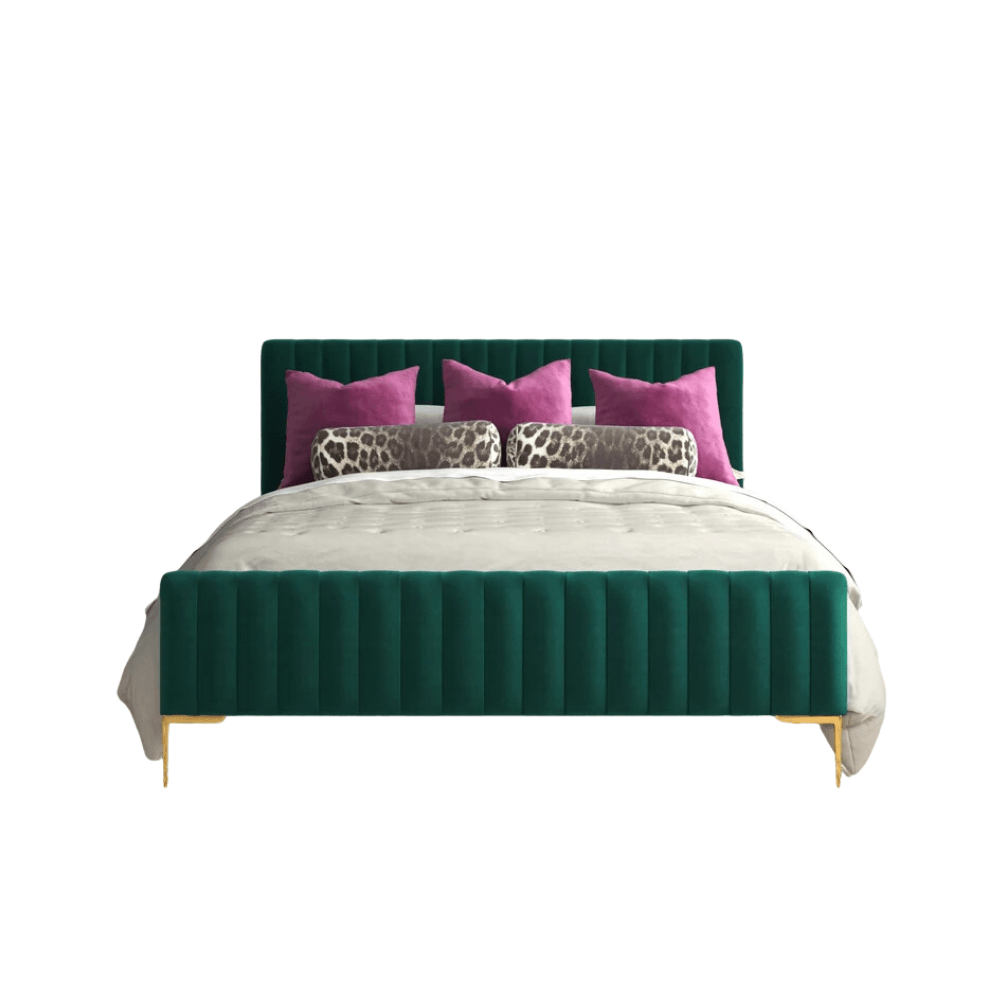 E-Furniture Spain Queen Size Non Storage Upholstered Bed In Green Color - E-FURNITURE