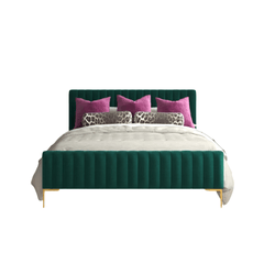 E-Furniture Spain Queen Size Non Storage Upholstered Bed In Green Color - E-FURNITURE