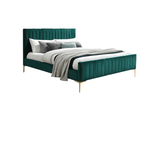 E-Furniture Spain Queen Size Non Storage Upholstered Bed In Green Color - E-FURNITURE