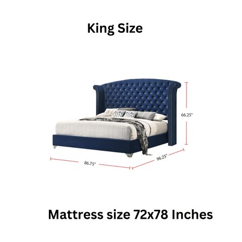 E-FURNITURE Munich King Size Without Storage Upholstered Bed In Teal Color - E-FURNITURE