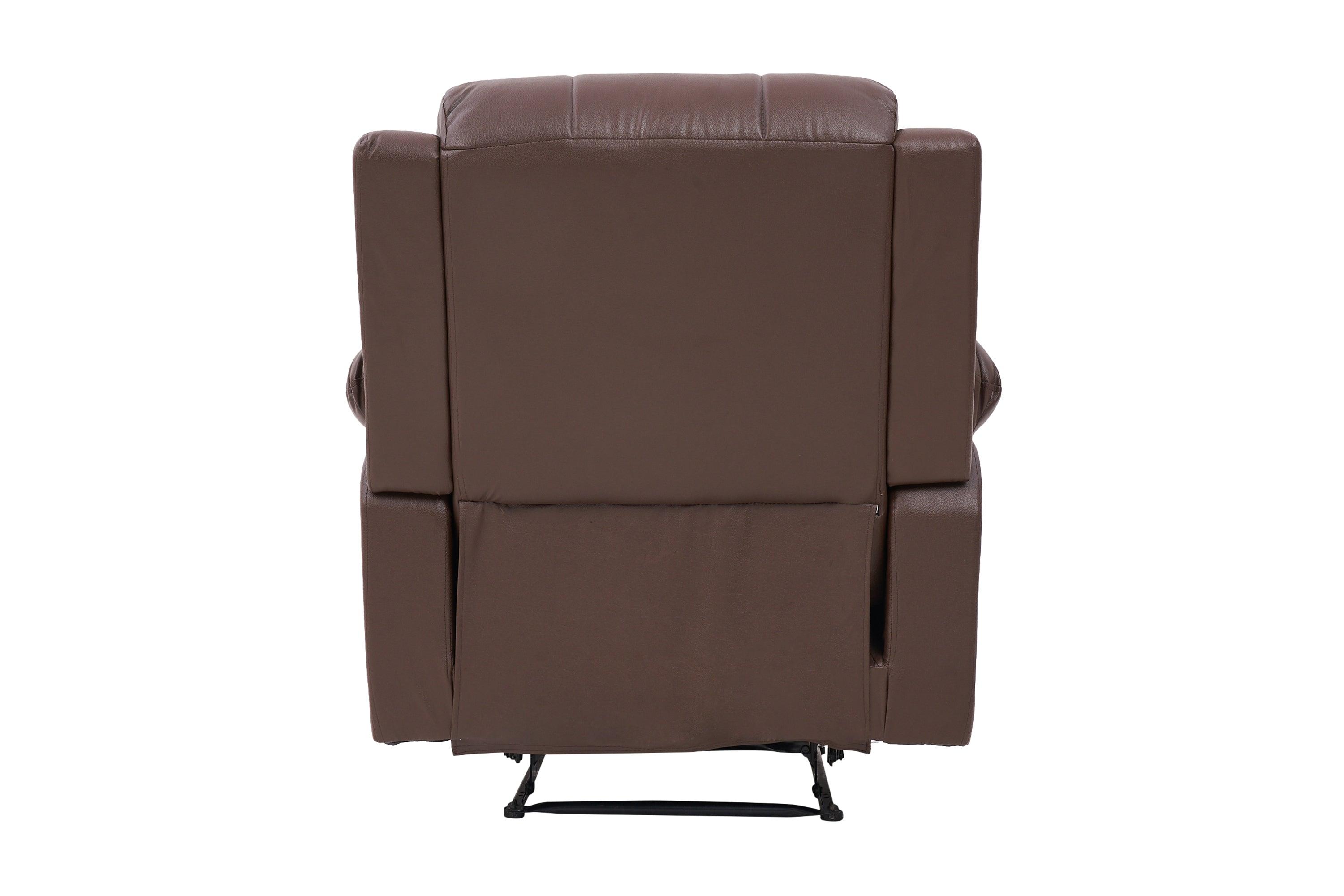 E-Furniture choco recliner single seater manual in brown color leatherette - E-FURNITURE