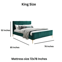 E-Furniture Spain King Size Non Storage Upholstered Bed In Green Color - E-FURNITURE