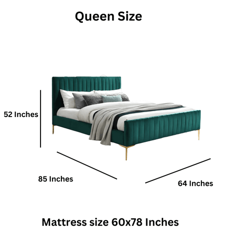 E-Furniture Spain Queen Size Non Storage Upholstered Bed In Green Color - E-FURNITURE