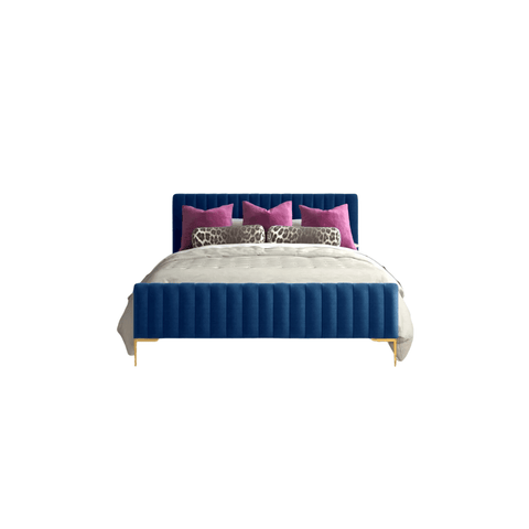 E-Furniture Spain Queen Size Non Storage Upholstered Bed In Navy Blue Color - E-FURNITURE