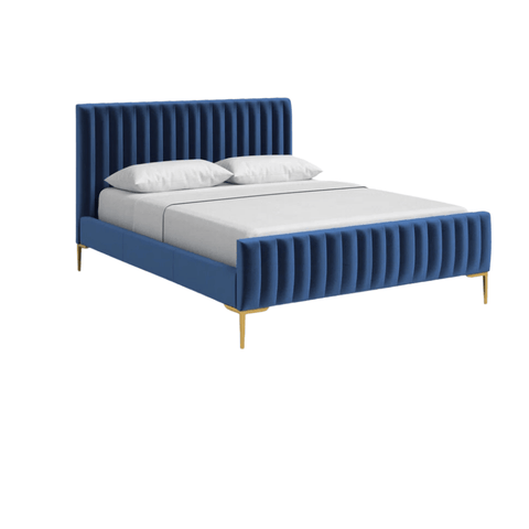 E-Furniture Spain Queen Size Non Storage Upholstered Bed In Navy Blue Color - E-FURNITURE