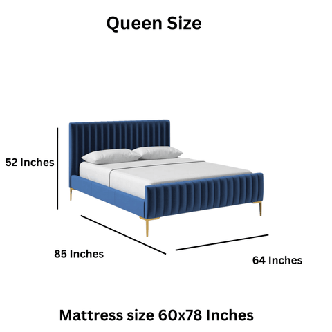 E-Furniture Spain Queen Size Non Storage Upholstered Bed In Navy Blue Color - E-FURNITURE