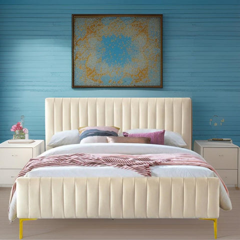 E-Furniture Spain King Size Non Storage Upholstered Bed In Biege Color - E-FURNITURE