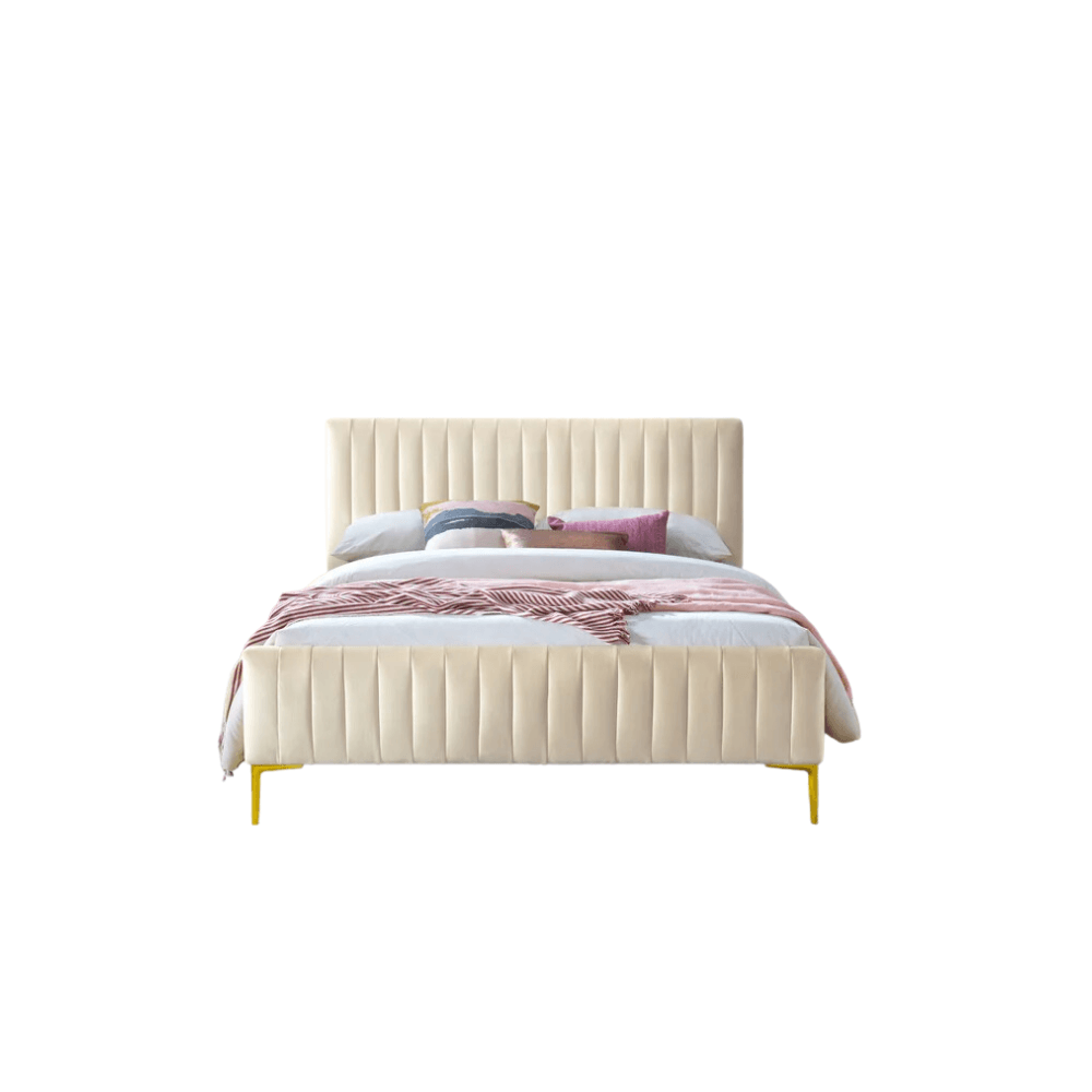 E-Furniture Spain Queen Size Non Storage Upholstered Bed In Biege Color - E-FURNITURE