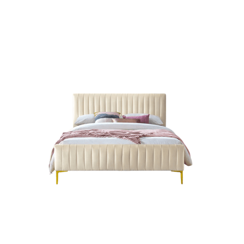 E-Furniture Spain Queen Size Non Storage Upholstered Bed In Biege Color - E-FURNITURE
