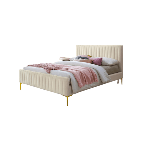 E-Furniture Spain Queen Size Non Storage Upholstered Bed In Biege Color - E-FURNITURE