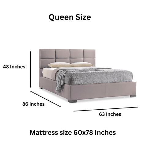 E-Furniture Athens Queen size Non storage upholstered bed in Grey color - E-FURNITURE
