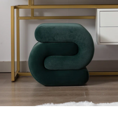 Modern Sculptural Velvet Ottoman – Premium Green | Solid Wood Frame | Designer Accent Stool