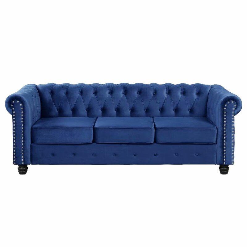 E-Furniture Munich chesterfield Couch | 3 Seater Couch In Blue Colour - E-FURNITURE