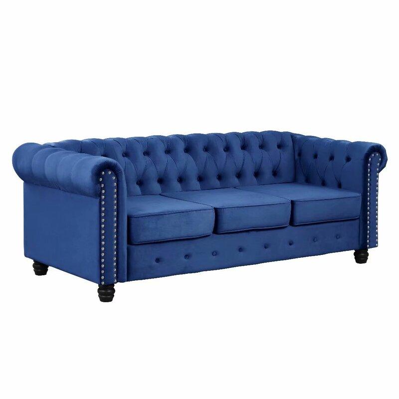 E-Furniture Munich chesterfield Couch | 3 Seater Couch In Blue Colour - E-FURNITURE
