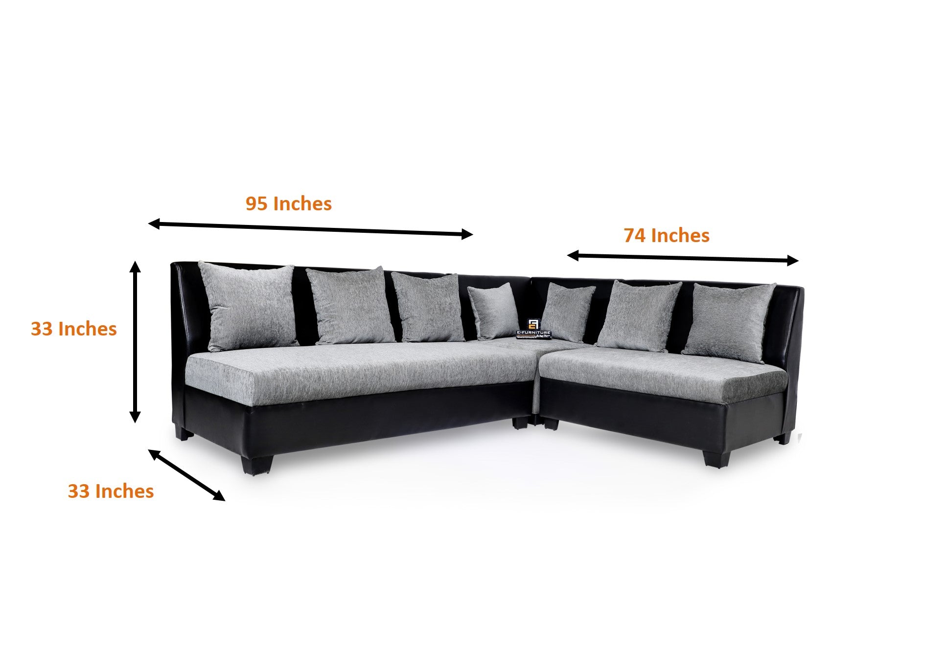 ModernoLux | Sienna Chaise Sectional Compact Sofa, Charcoal Gray