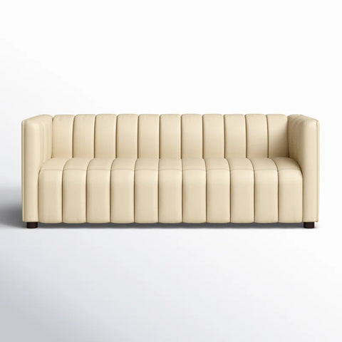 Asana Sofa Couch In Cream Color Leatherette by E-furniture