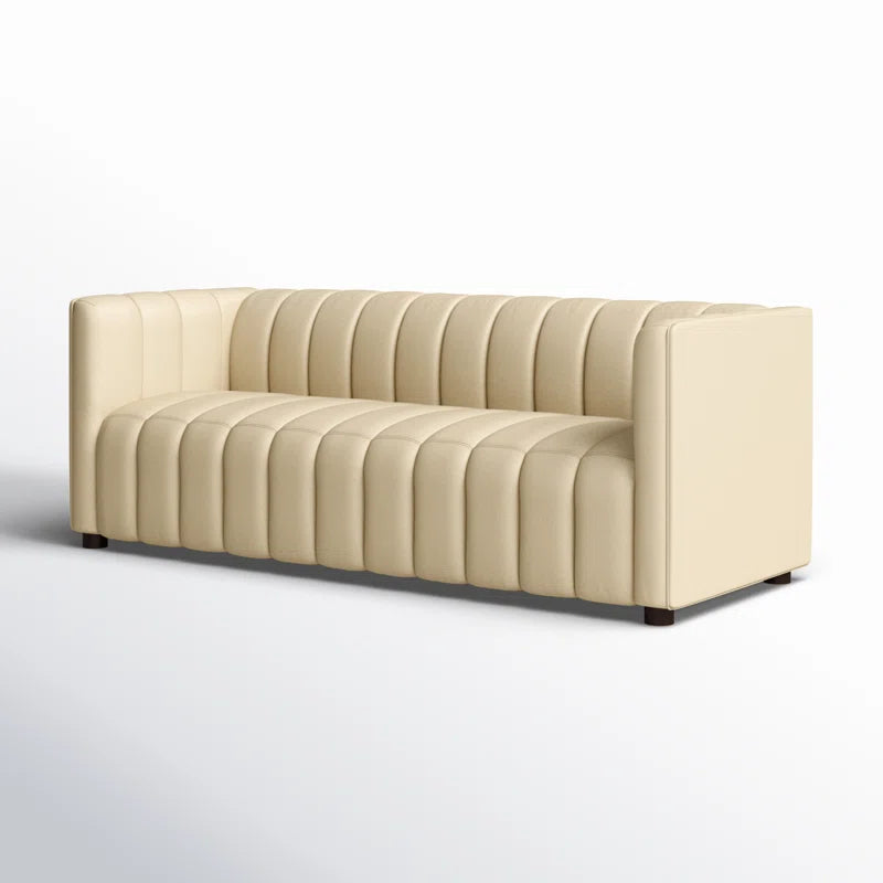 Asana Sofa Couch In Cream Color Leatherette by E-furniture