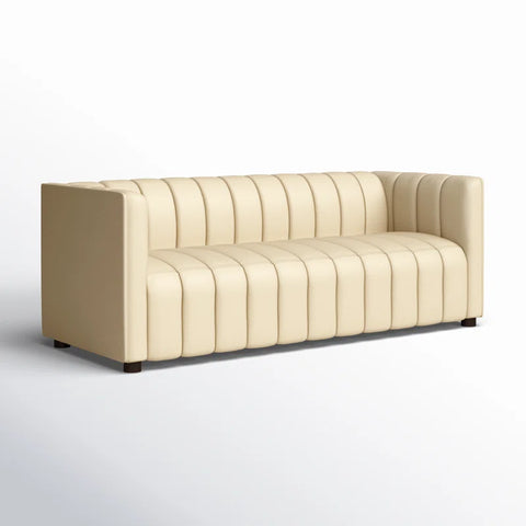 Asana Sofa Couch In Cream Color Leatherette by E-furniture