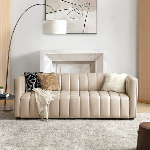 Asana Sofa Couch In Cream Color Leatherette by E-furniture