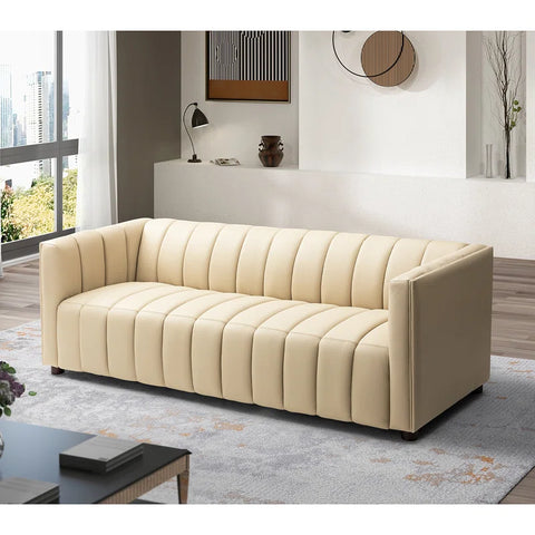 Asana Sofa Couch In Cream Color Leatherette by E-furniture