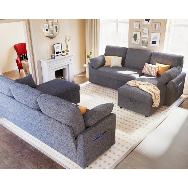 E-Furniture Tableau Sofa Cum Bed | Sofa Cum Bed In Grey  Color
