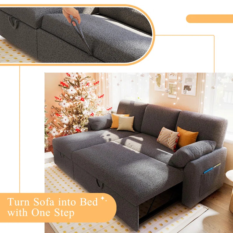 E-Furniture Tableau Sofa Cum Bed | Sofa Cum Bed In Grey  Color