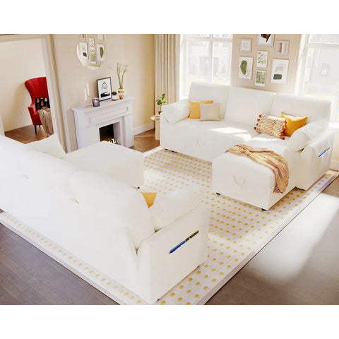 E-Furniture Tableau Sofa Cum Bed | Sofa Cum Bed In Cream Color