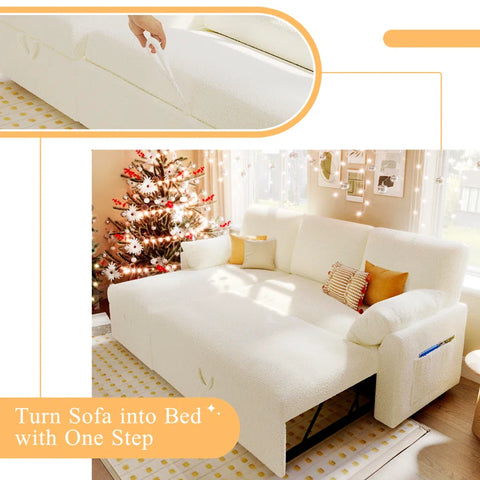 E-Furniture Tableau Sofa Cum Bed | Sofa Cum Bed In Cream Color