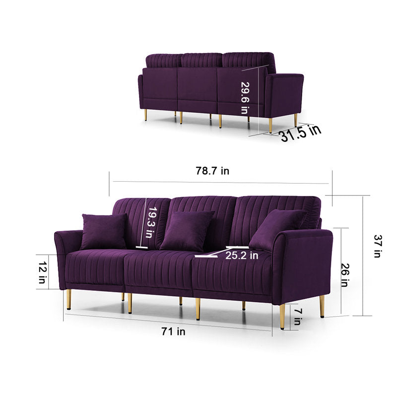 E-Furniture | Majestic Velvet Sofa, Royal Purple