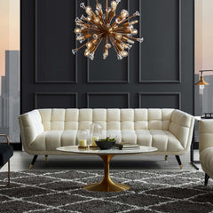 Curved Serenity | Modern White Tufted Sectional Sofa