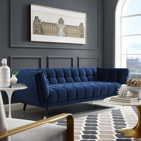 Regal Blue | Tufted Velvet Sofa, Modern Elegance