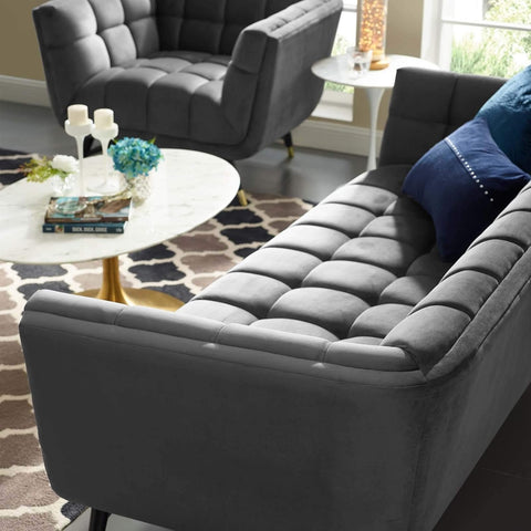 Urban Chic | Modern Tufted Velvet Sofa, Grey Elegance