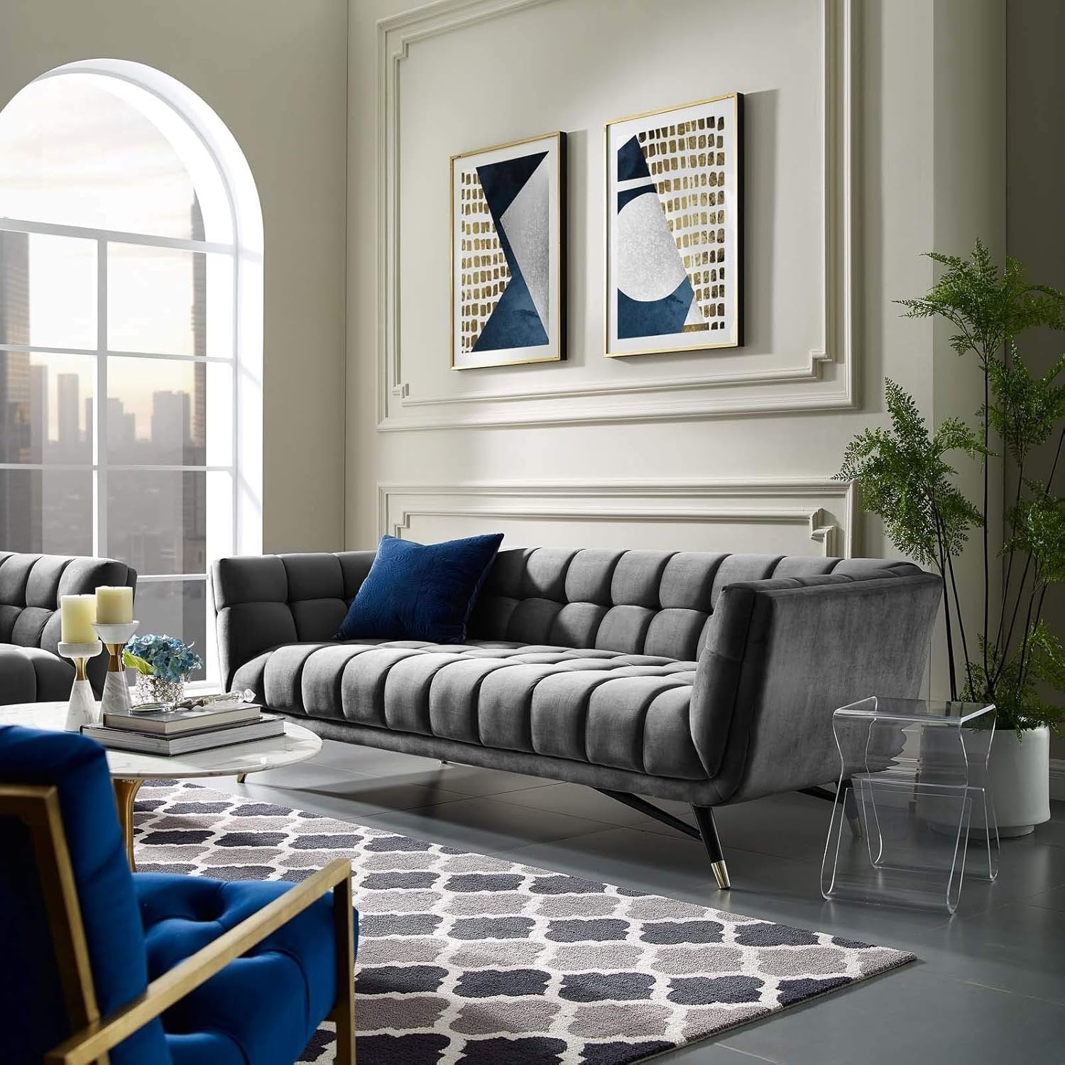 Urban Chic | Modern Tufted Velvet Sofa, Grey Elegance