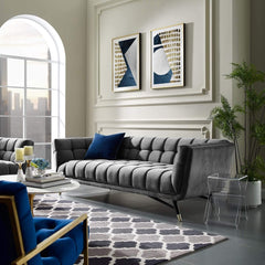 Urban Chic | Modern Tufted Velvet Sofa, Grey Elegance
