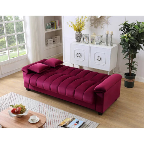 E-Furniture Trello Sofa Cum Bed | Sofa Cum Bed In maroon Color