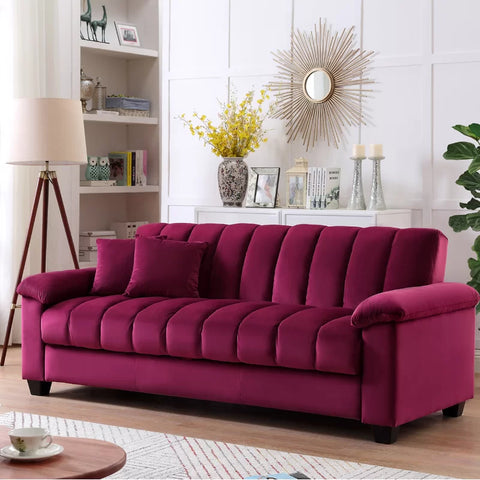 E-Furniture Trello Sofa Cum Bed | Sofa Cum Bed In maroon Color