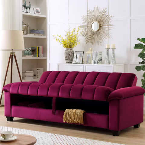 E-Furniture Trello Sofa Cum Bed | Sofa Cum Bed In maroon Color