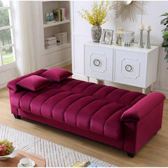 E-furniture Atria sofa cum bed three seater in velvet fabric maroon colour - E-FURNITURE