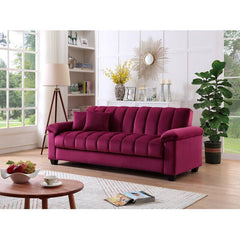 E-furniture Atria sofa cum bed three seater in velvet fabric maroon colour - E-FURNITURE