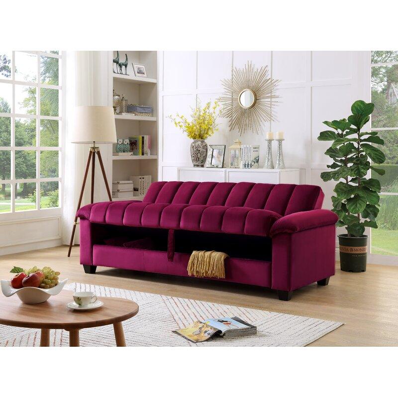 E-furniture Atria sofa cum bed three seater in velvet fabric maroon colour - E-FURNITURE