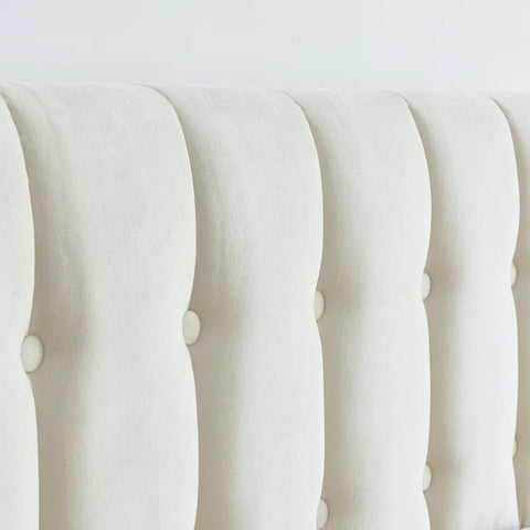 Regal Elegance with the E-Furniture Queen Size Velvet Upholstered Sleigh Bed In Cream Color