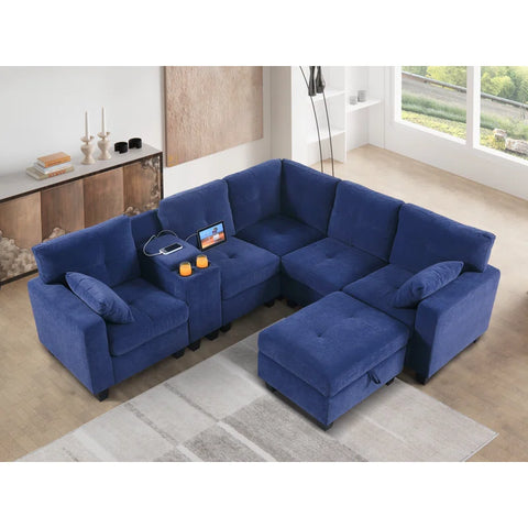 JIRA Sectional Sofa Set in Light Blue Color by E-furniture