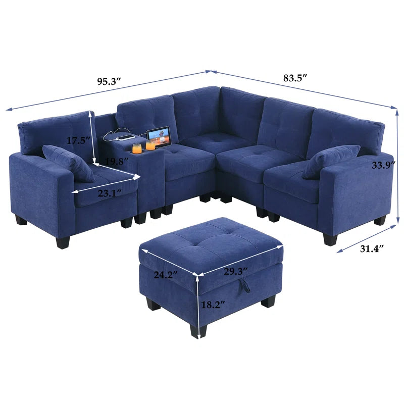 JIRA Sectional Sofa Set in Light Blue Color by E-furniture